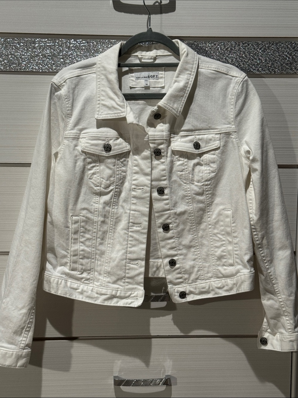LOFT White Denim Jacket with Button-Front
